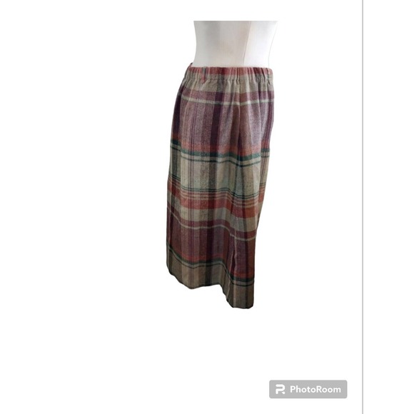 Prestige of Boston Skirt Womens Sz 12 Biege Maxi A-Line Wool Midi VTG 60s Plaid - Picture 3 of 12